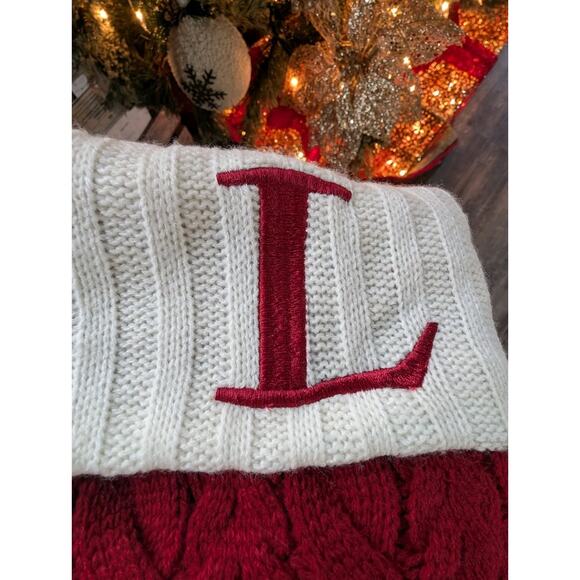 Kohl's 19" Red White Cable Knit Monogram "L" Initial Christmas Stocking Holiday - Picture 2 of 6